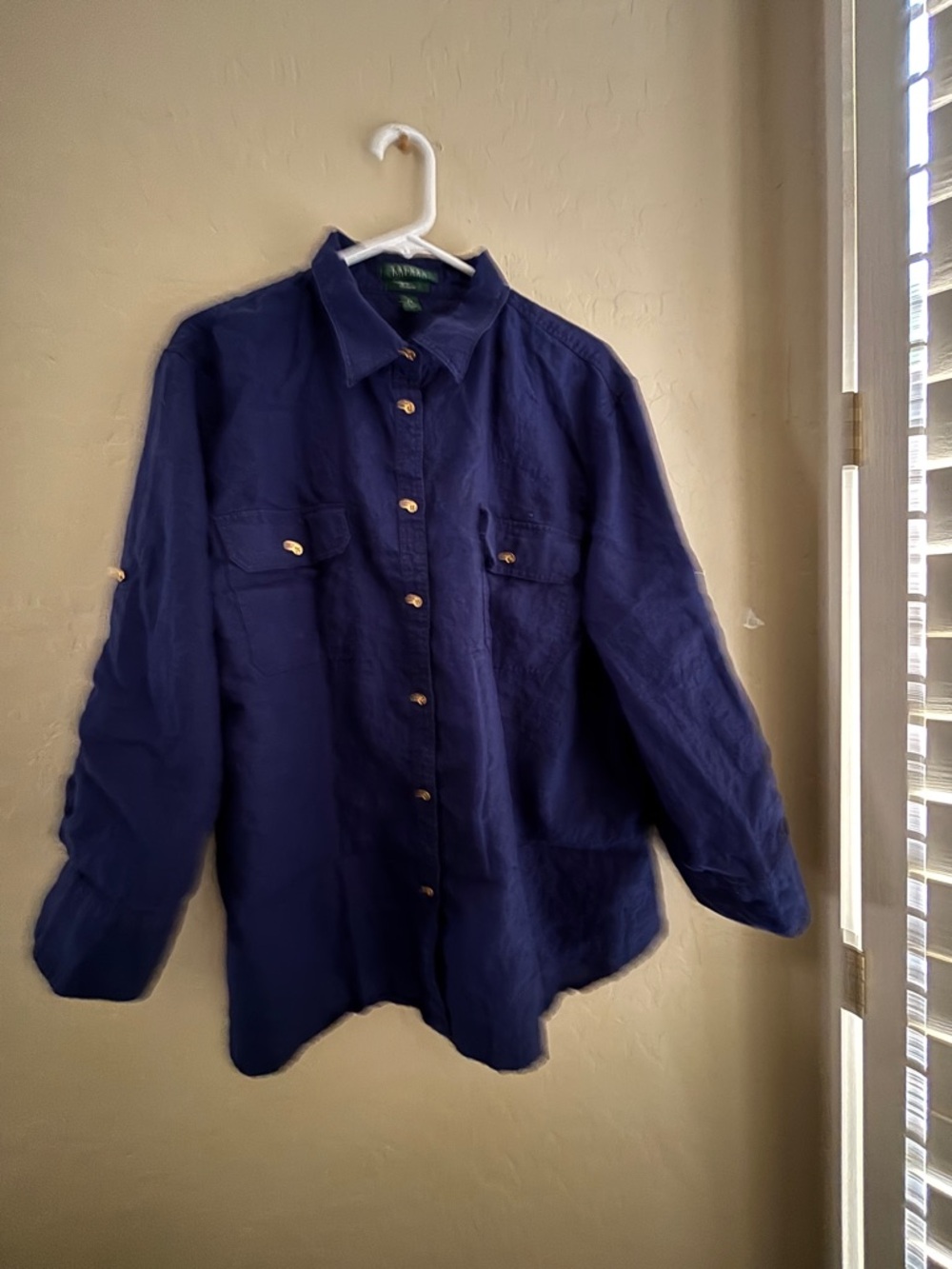 Lauren Ralph Lauren 100% Linen Navy Button-Up Utility Shirt Women’s 3X or XXXL - Picture 3 of 11